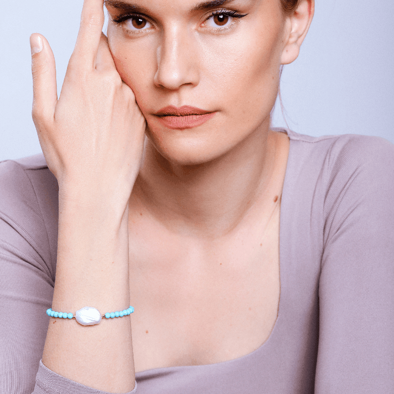 Braccialetto "Onde di Serenità" con Perle e Turchese