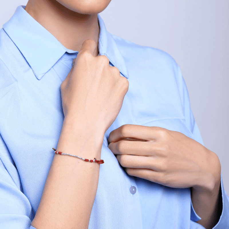 Bracciale Intrecciato "Eco della Natura" con Perline d’Argento e Bambù
