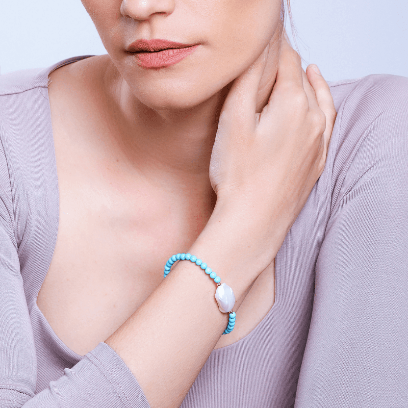 Braccialetto "Onde di Serenità" con Perle e Turchese