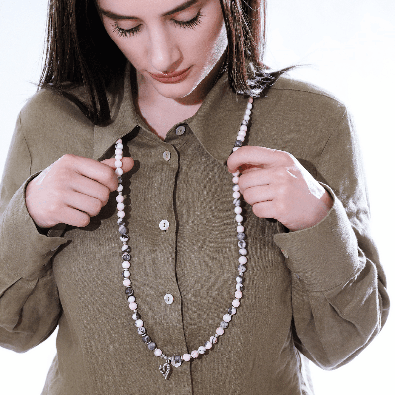 Perline Mala "Gioia Benedetta" a Righe Rosa