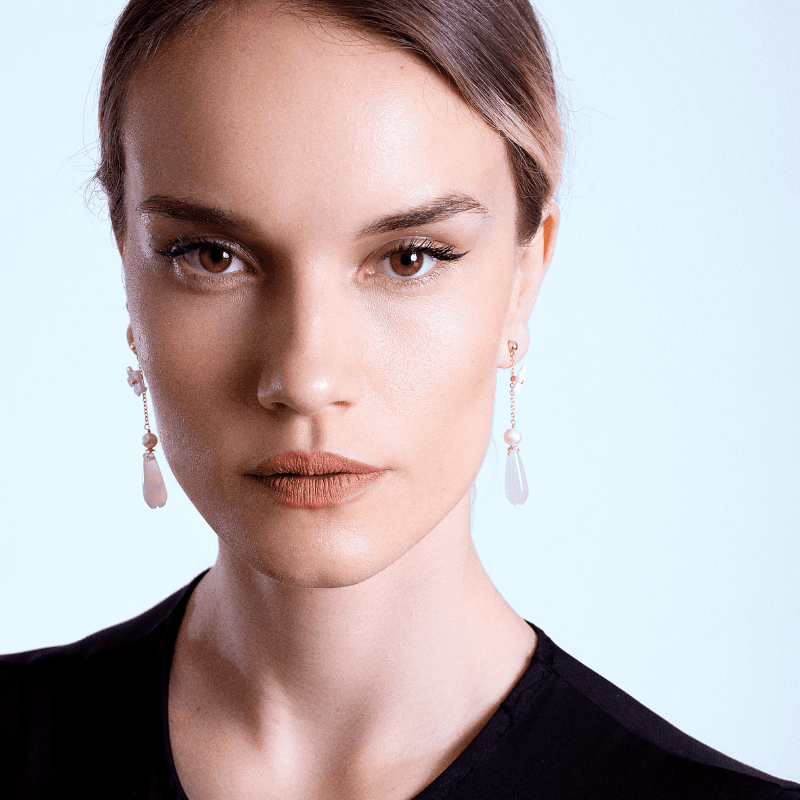 Orecchini Pendenti "Luce Purificatrice" con Perla e Agata Bianca