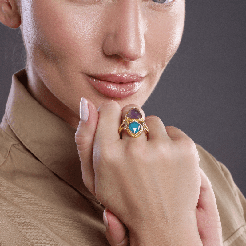 Anello "Luna Incantata" con Ametista e Apatite Splendente