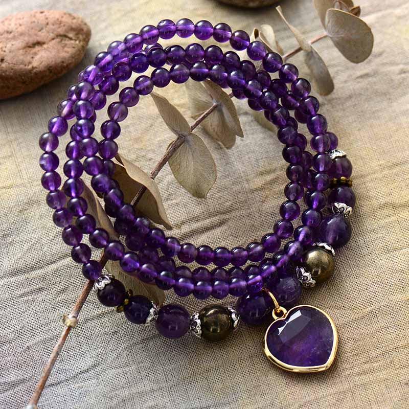 Mala "Cuore di Ametista" Trasformabile in Collana o Bracciale