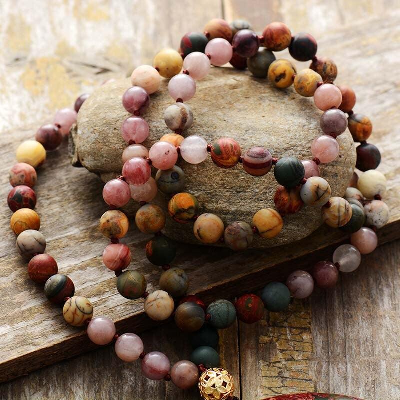 Collana "Foglia Antica" in Onice e Diaspro con Perline