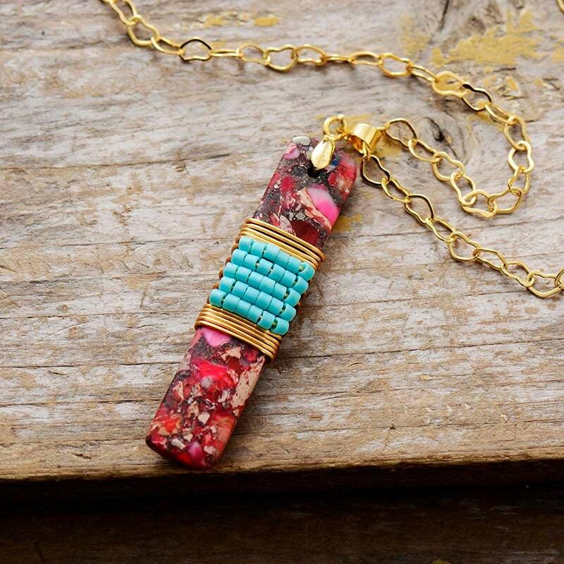 Collana Bohemien "Fusione di Energia" con Diaspro Rosso e Blu