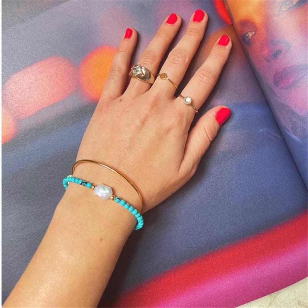 Braccialetto "Onde di Serenità" con Perle e Turchese