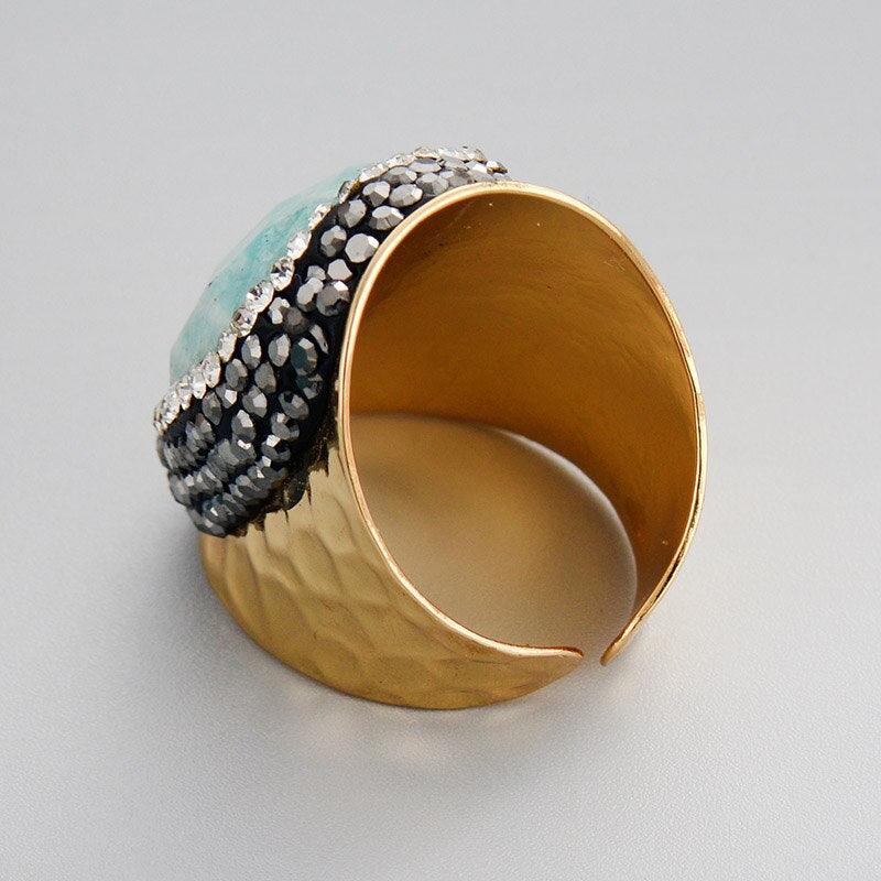 Anello Cocktail "Occhio di Mare" in Amazzonite e Corallo