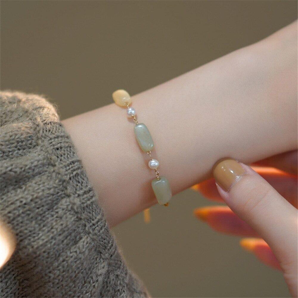 Bracciale "Sentiero di Prosperità" in Giada Verde e Perle