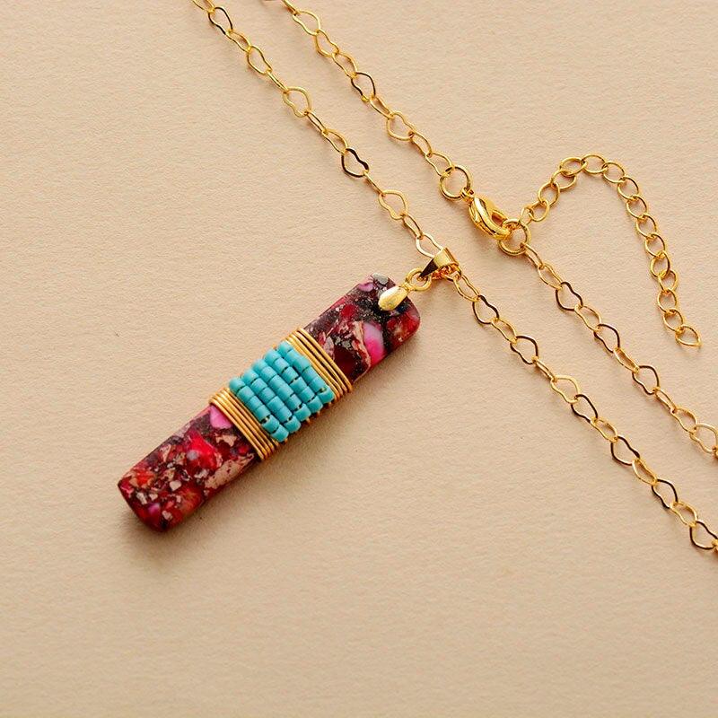 Collana Bohemien "Fusione di Energia" con Diaspro Rosso e Blu