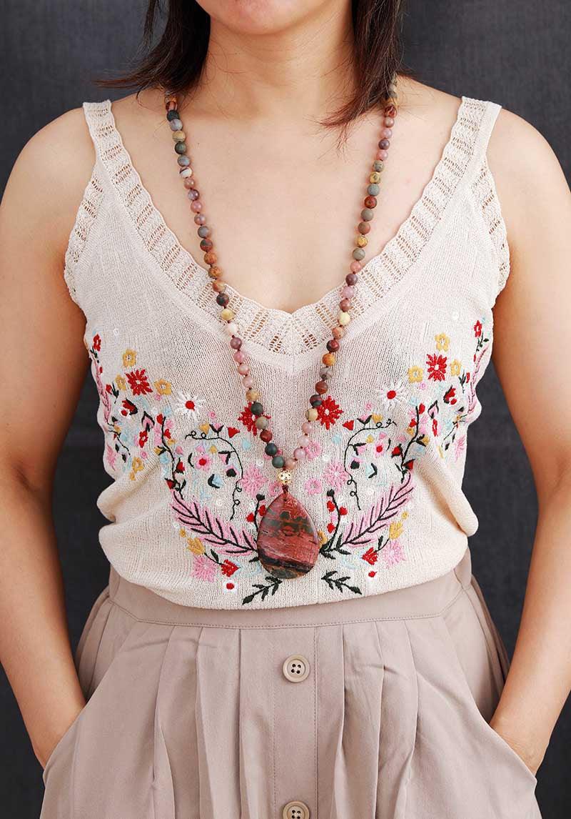 Collana "Foglia Antica" in Onice e Diaspro con Perline