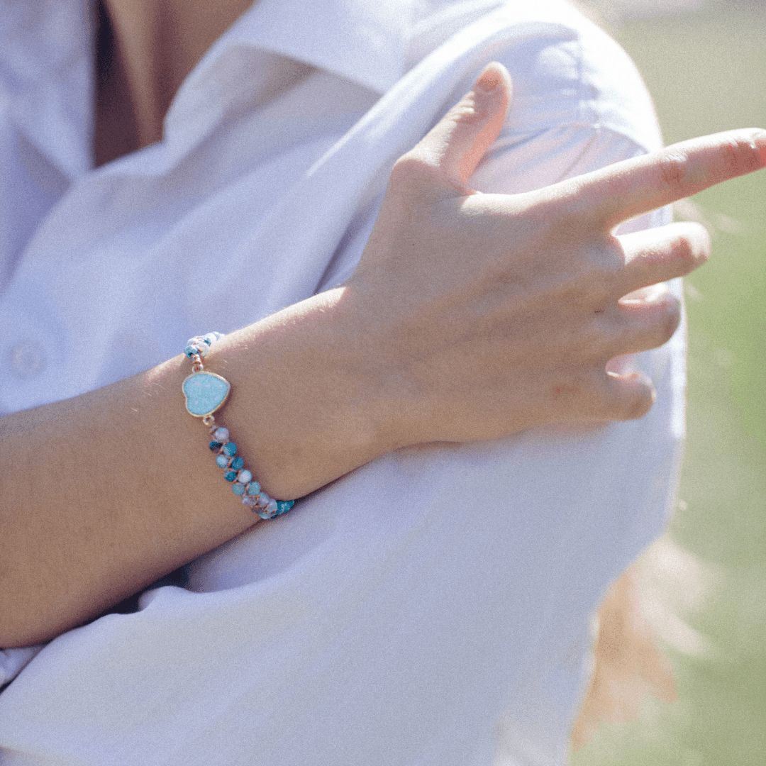 Braccialetto Intrecciato "Cuore Oceanico" in Opale