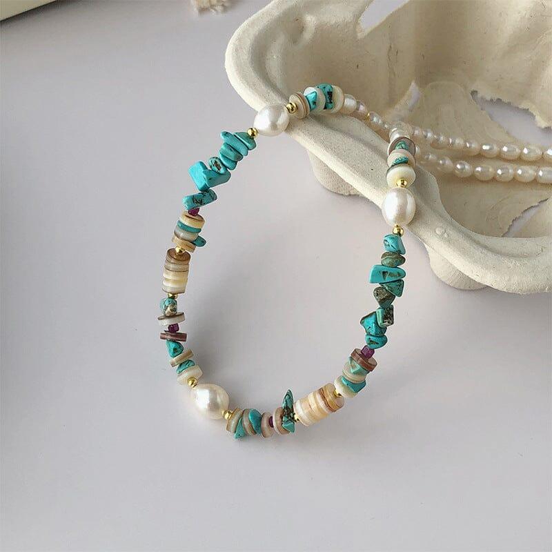 Collana a Girocollo Rustica con Turchesi e Perle d'Acqua Dolce “Melodie Oceaniche”