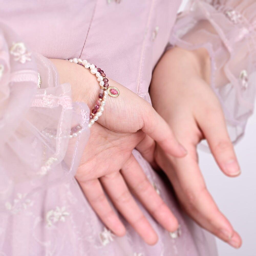 Bracciale "Splendore Celeste" di Perle e Rodocrosite