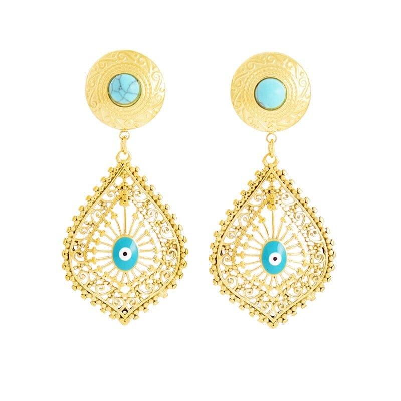 Orecchini "Protezione Celestiale" in Turchese con Simbolo del Malocchio