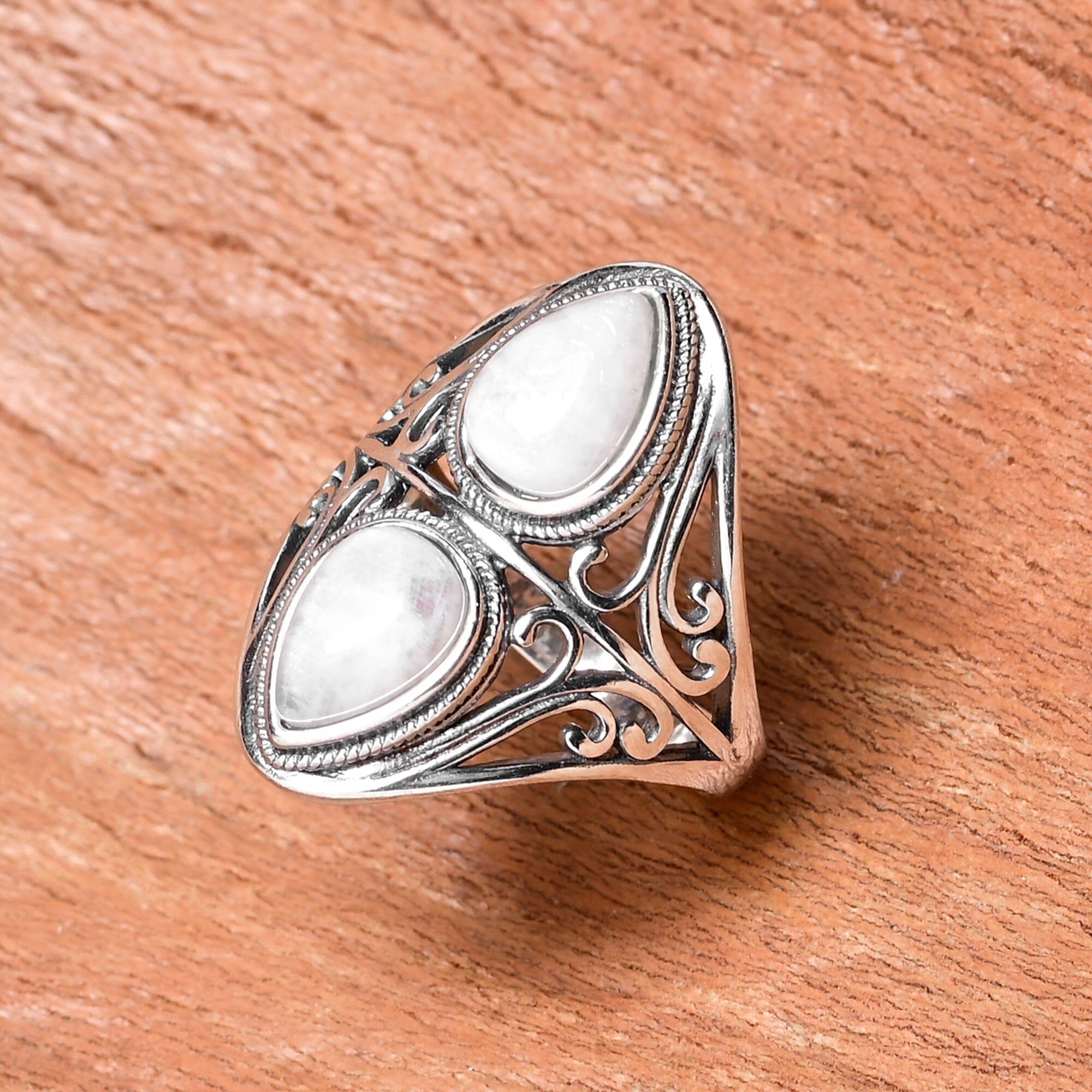 Anello "Kryso" Boho con Doppia Pietra Lunare, Brillante Luce Interiore