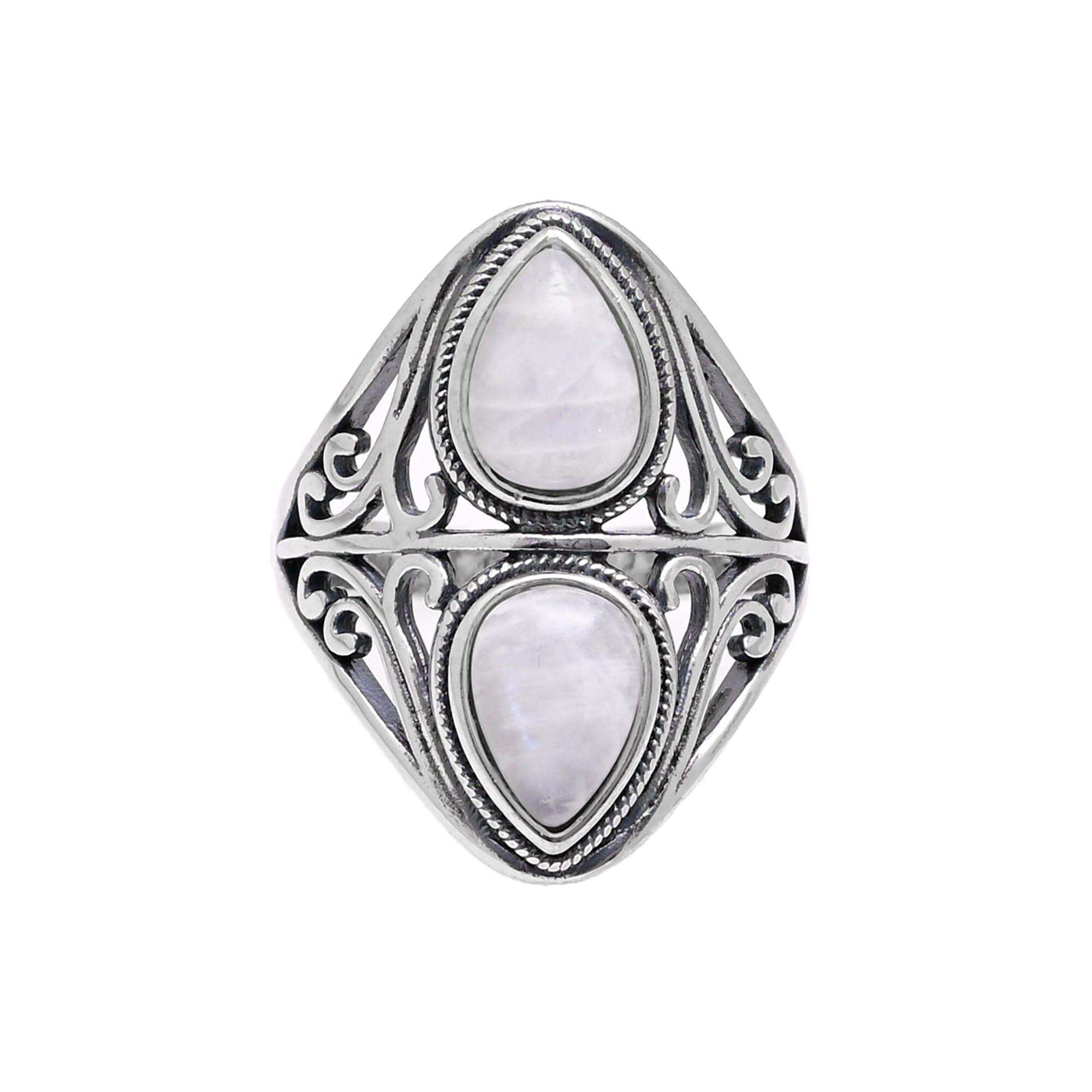 Anello "Kryso" Boho con Doppia Pietra Lunare, Brillante Luce Interiore