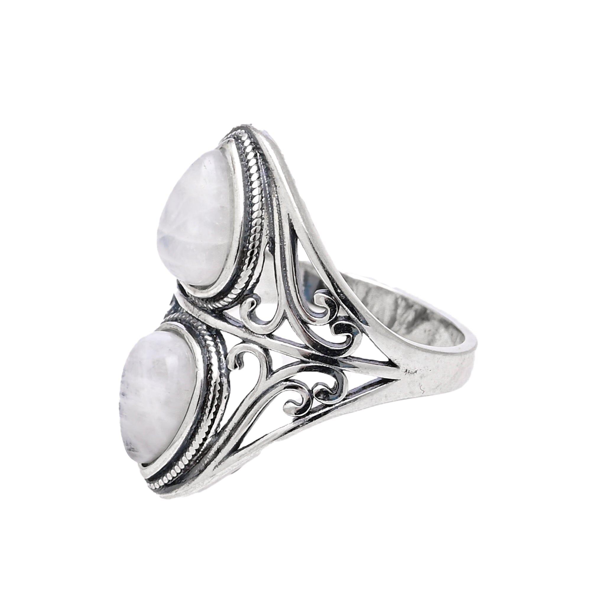 Anello "Kryso" Boho con Doppia Pietra Lunare, Brillante Luce Interiore