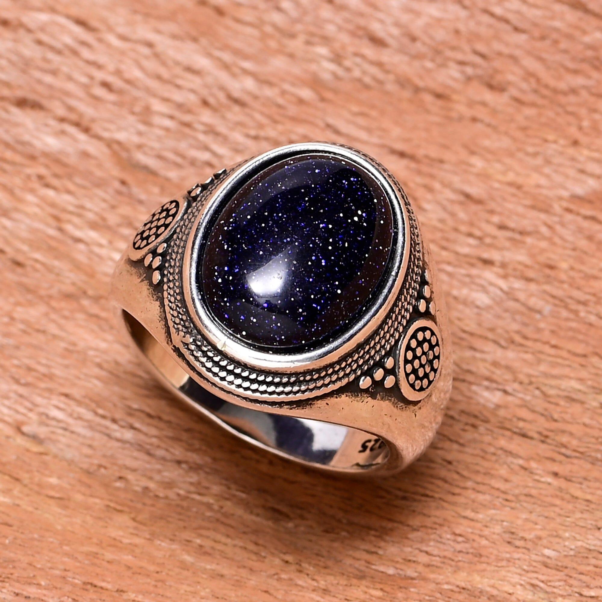 Anello "Stella Maria" Vintage con Arenaria Blu, Fascino del Cielo Notturno