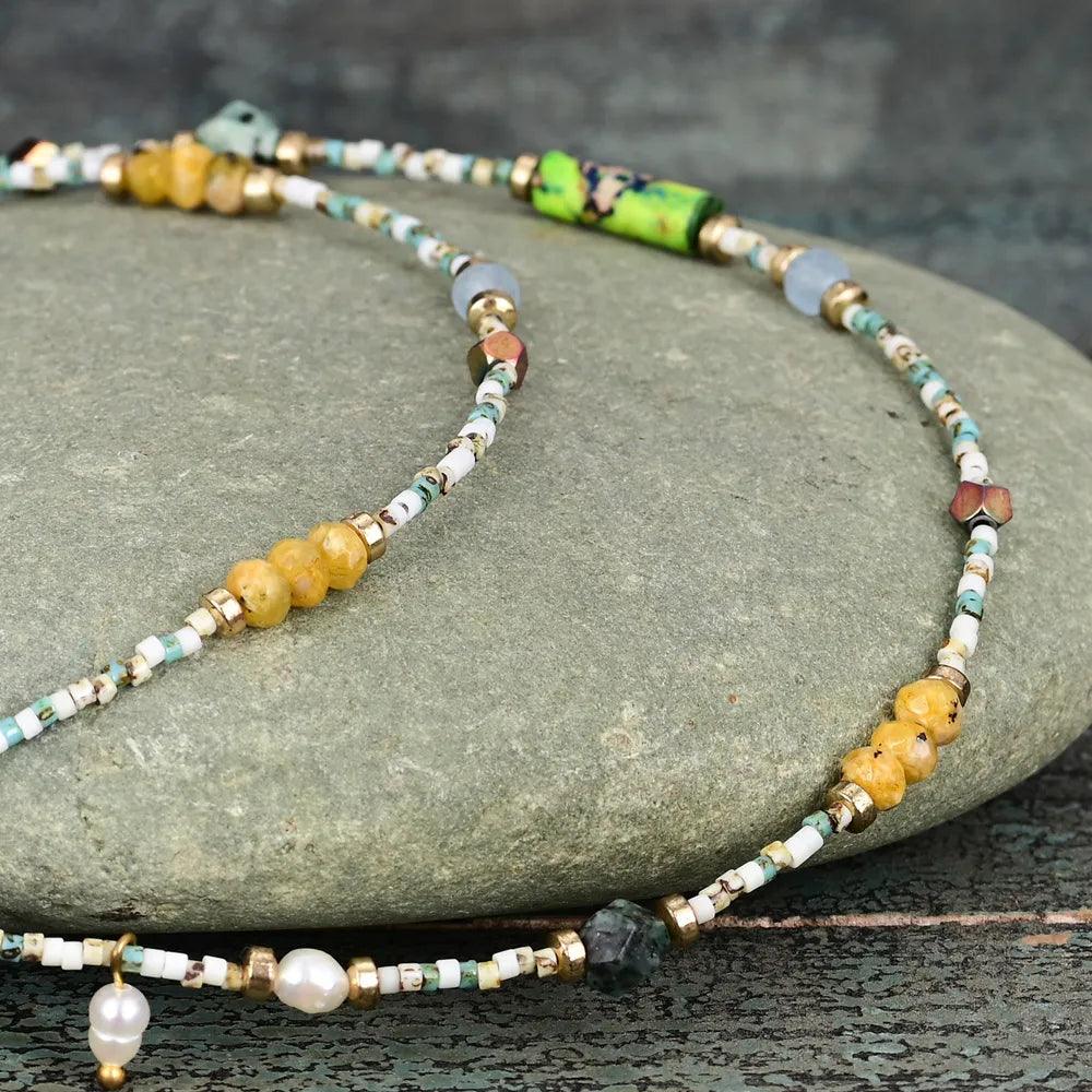 Collana in Labradorite, Ematite e Perle “Sogno Subacqueo”