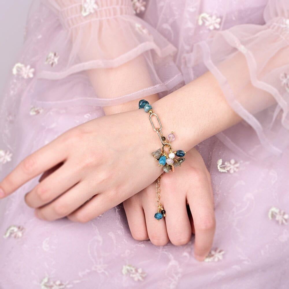 Bracciale "Sogni Sereni" in Oro con Apatite, Labradorite, Ametista e Perle