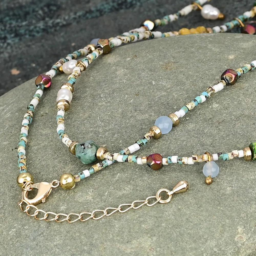 Collana in Labradorite, Ematite e Perle “Sogno Subacqueo”