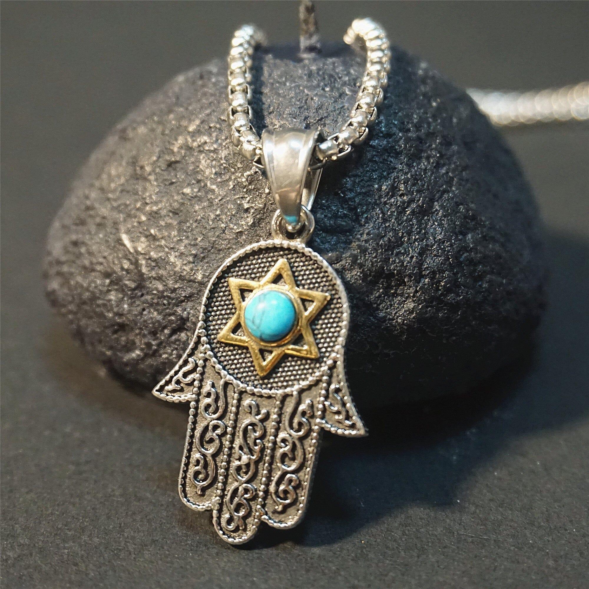 Collana "Abbondanza Serenata" con Mano Hamsa in Turchese