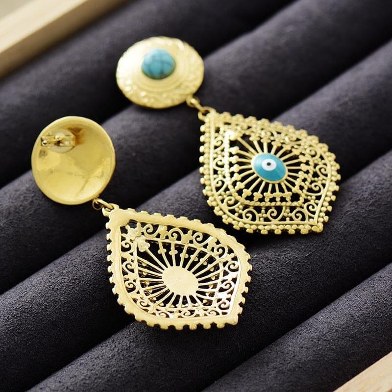 Orecchini "Protezione Celestiale" in Turchese con Simbolo del Malocchio