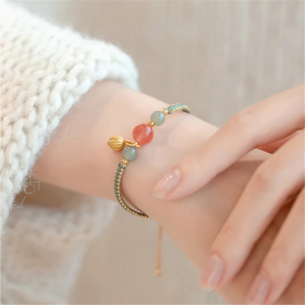 Bracciale "Treccia di Armonia" in Agata Rossa e Giada