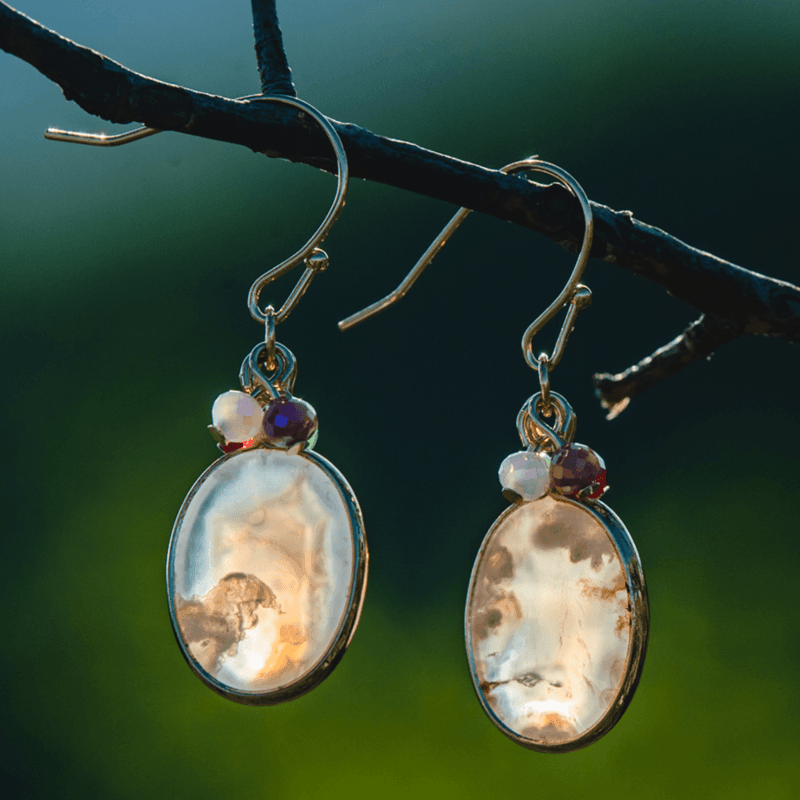 Orecchini "Brillanti Gocce" in Agata con Strass