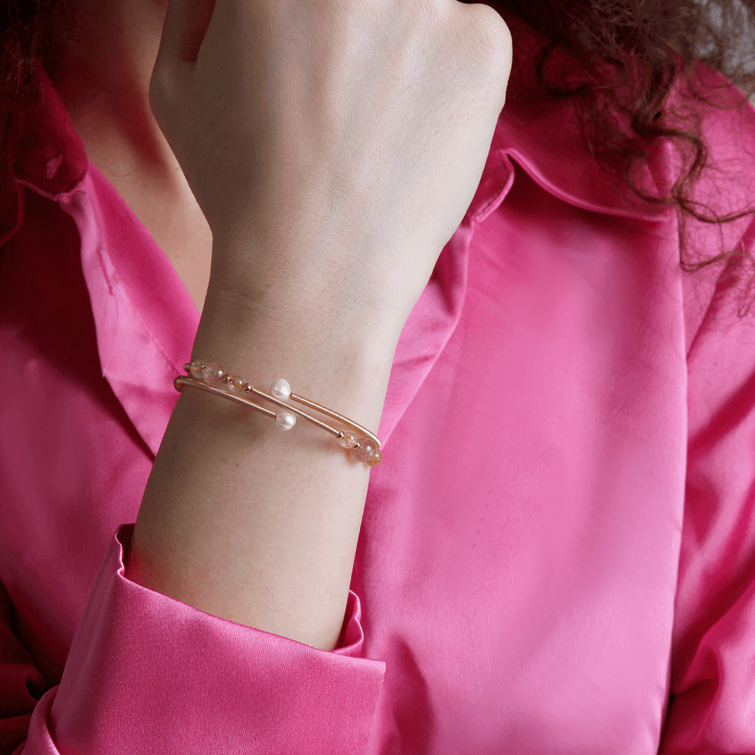 Bracciale "Cerchio dell’Abbondanza" con Quarzo Fragola e Labradorite