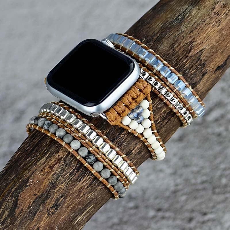 Cinturino per Apple Watch "Eleganza Neutra" con Pietre Bianche e Tonalità Grigie