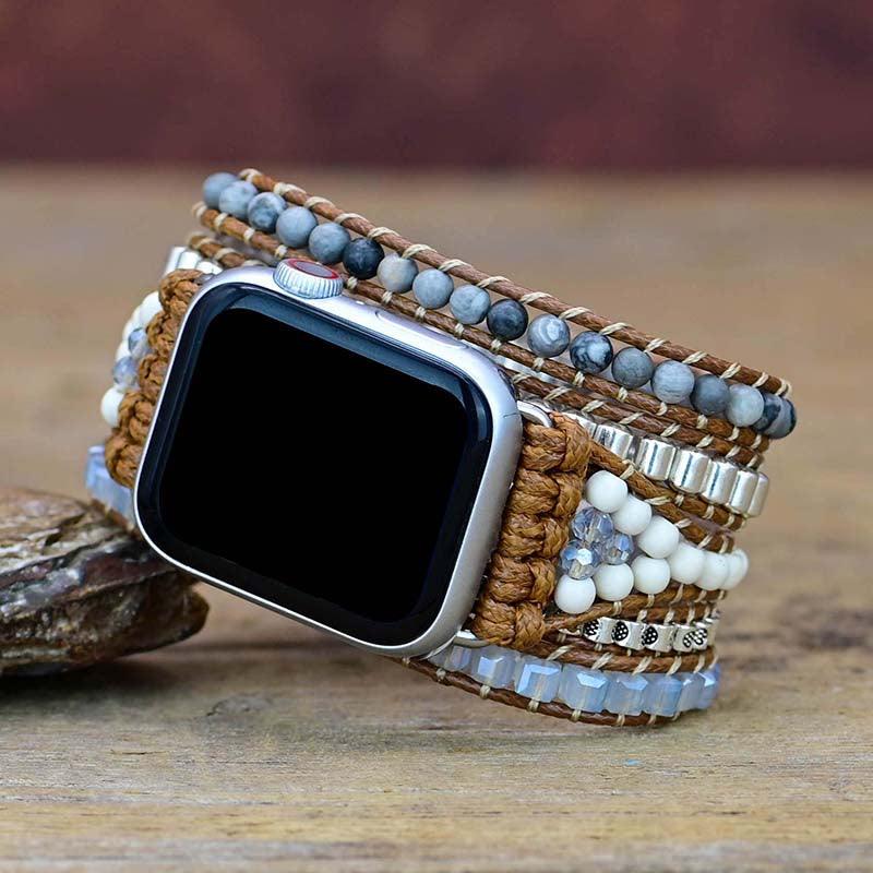 Cinturino per Apple Watch "Eleganza Neutra" con Pietre Bianche e Tonalità Grigie