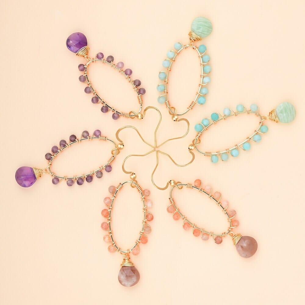 Orecchini "Equilibrio Solare" in Amazzonite, Pietra Solare e Ametista