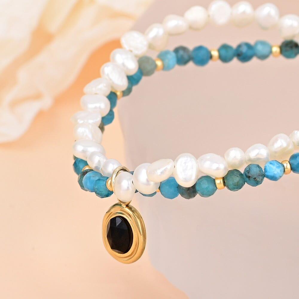 Bracciale “Scudo Sottile” con Perle, Apatite e Agata Nera