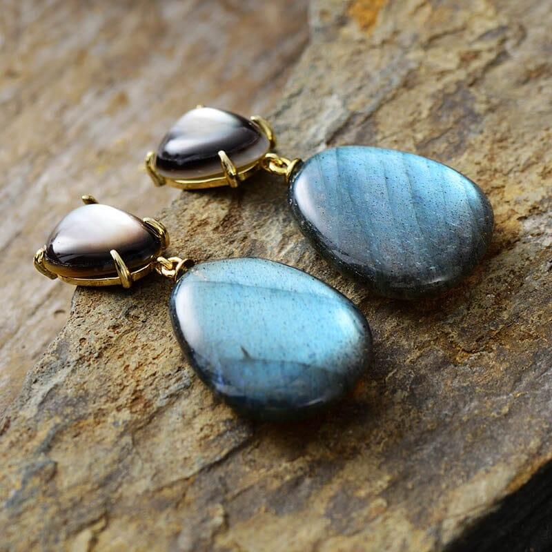 Orecchini "Serenità Notturna" a Pendente in Labradorite e Apatite