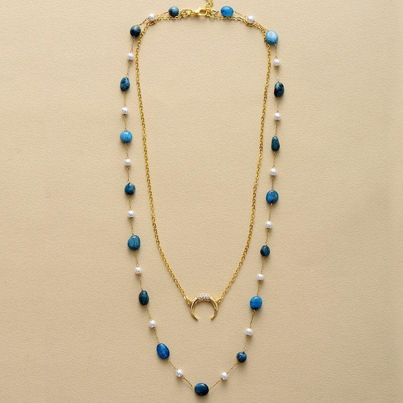 Collana "Onda Tranquilla" Multistrato con Apatite e Lapislazzuli