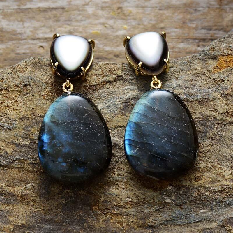 Orecchini "Serenità Notturna" a Pendente in Labradorite e Apatite