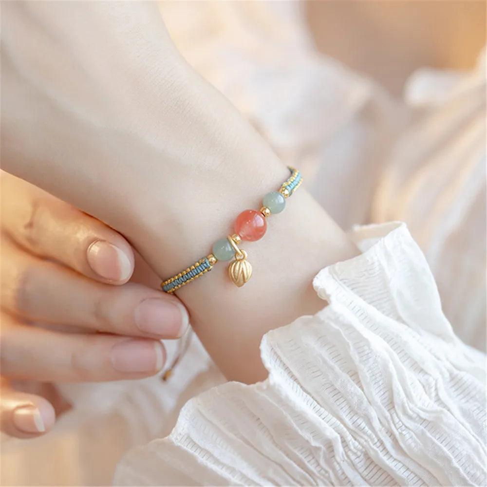 Bracciale "Treccia di Armonia" in Agata Rossa e Giada