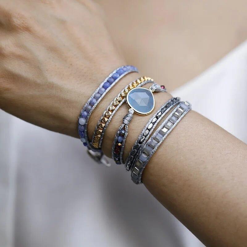 Bracciale in Pelle con Gemme Naturali “Beatitudine Tessuta”