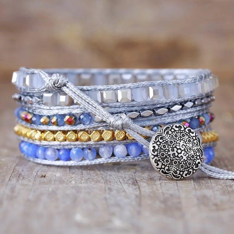 Bracciale in Pelle con Gemme Naturali “Beatitudine Tessuta”