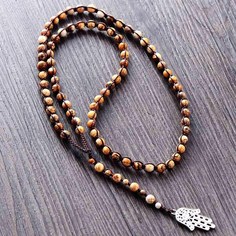 Collana in Diaspro "Benedizioni Generose" con Ciondolo Hamsa