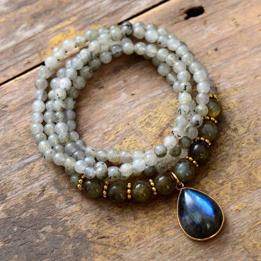 "Iridescenza Incantevole" Braccialetto Collana Mala in Labradorite