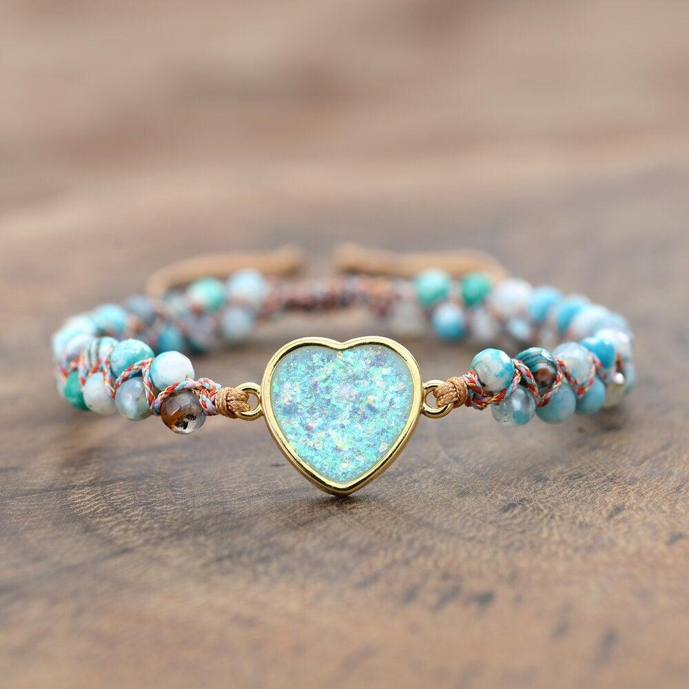 Braccialetto Intrecciato "Cuore Oceanico" in Opale