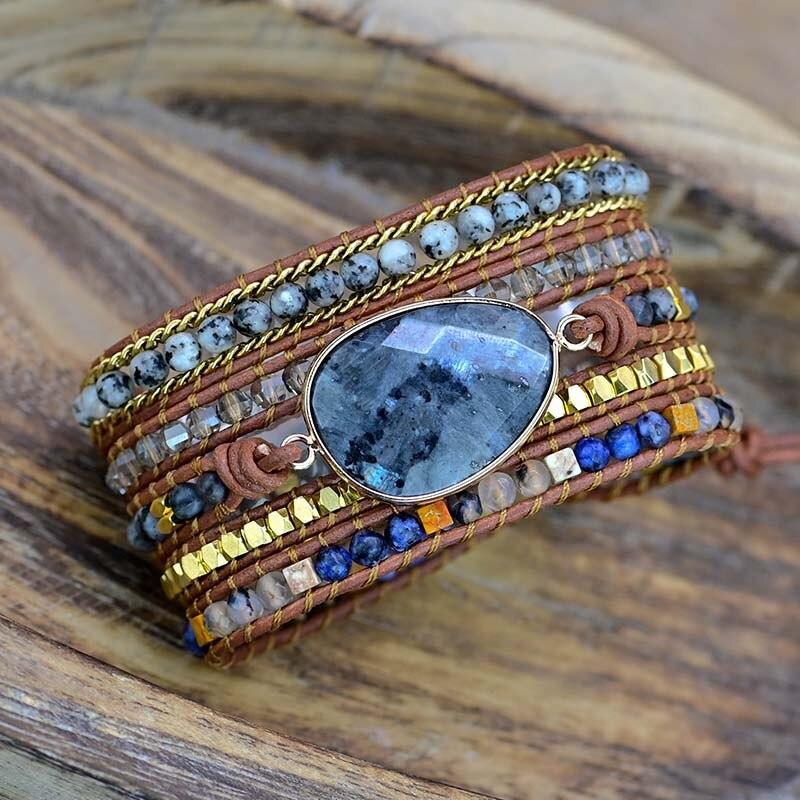 Bracciale Boho a 5 Strati "Eleganza Ovale" con Pietre