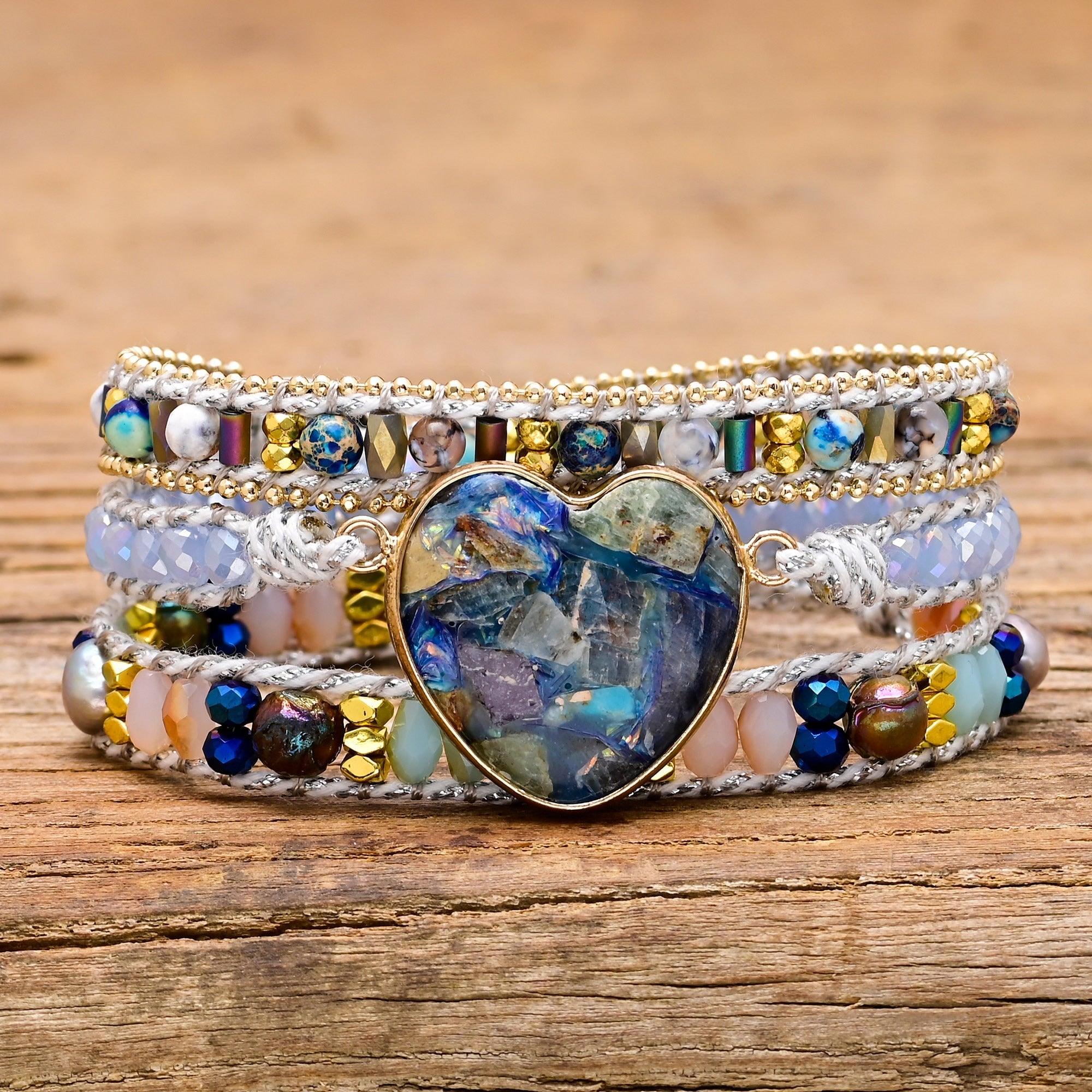 Braccialetto in Calcite con Cuore "Gelo Celeste"