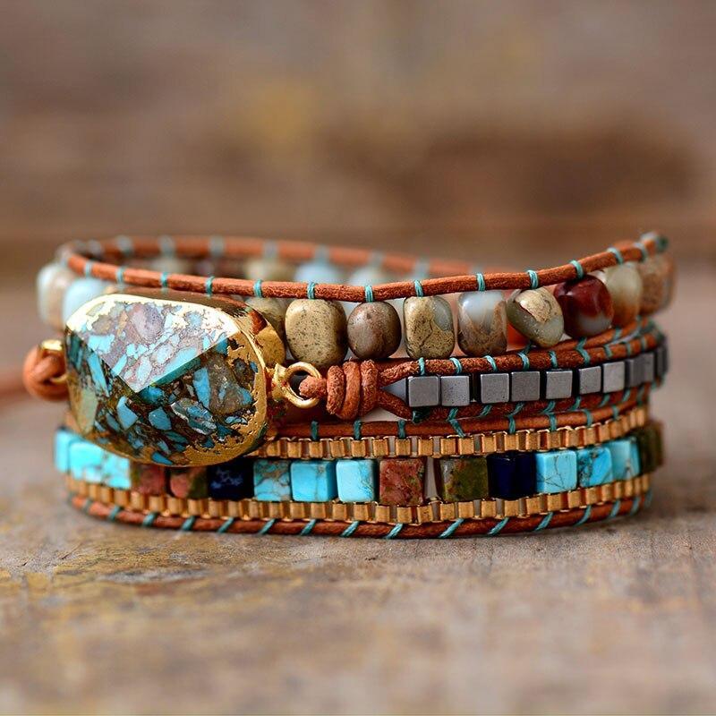 Braccialetto in Diaspro e Turchese con Perline Quadrate "Equilibrio Geometrico"