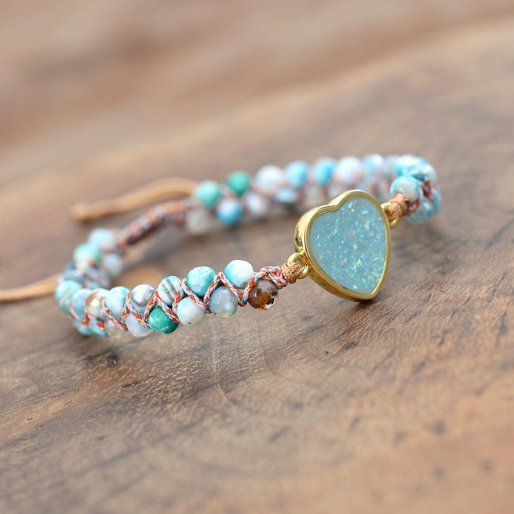 Braccialetto Intrecciato "Cuore Oceanico" in Opale