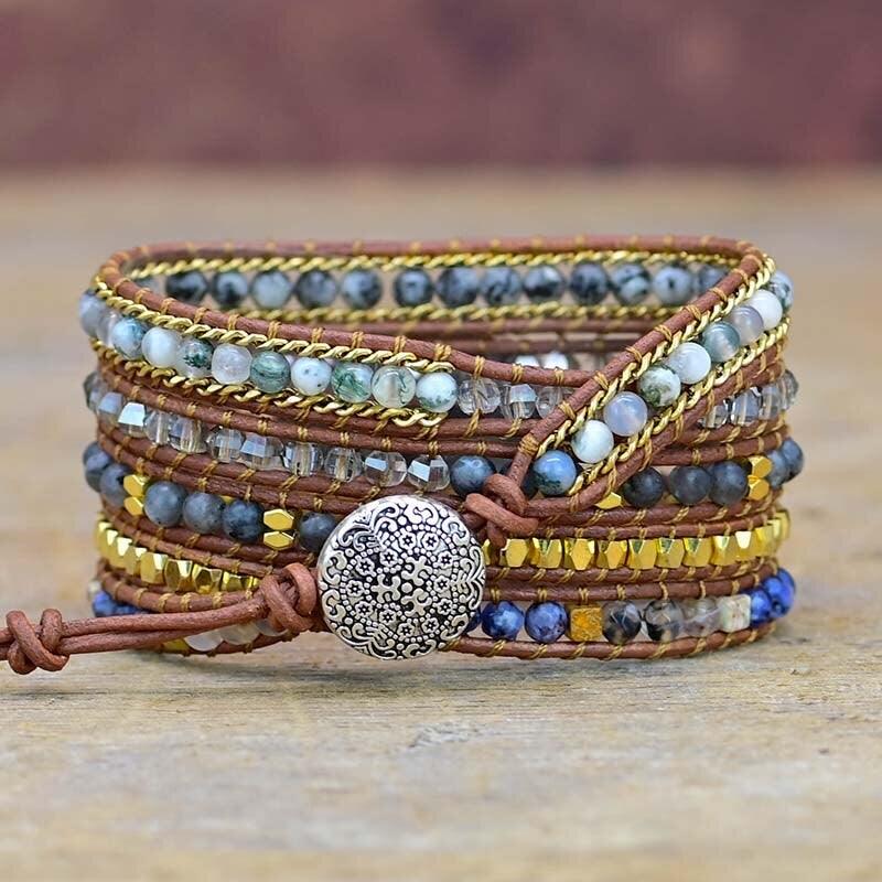 Bracciale Boho a 5 Strati "Eleganza Ovale" con Pietre