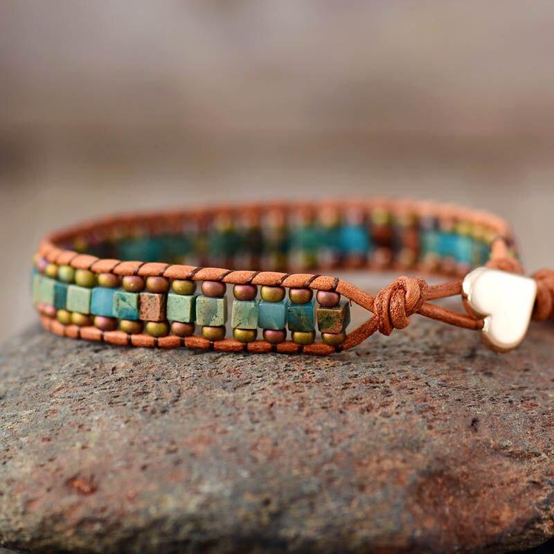 Bracciale Etnico "Perline del Deserto" con Forme Quadrate