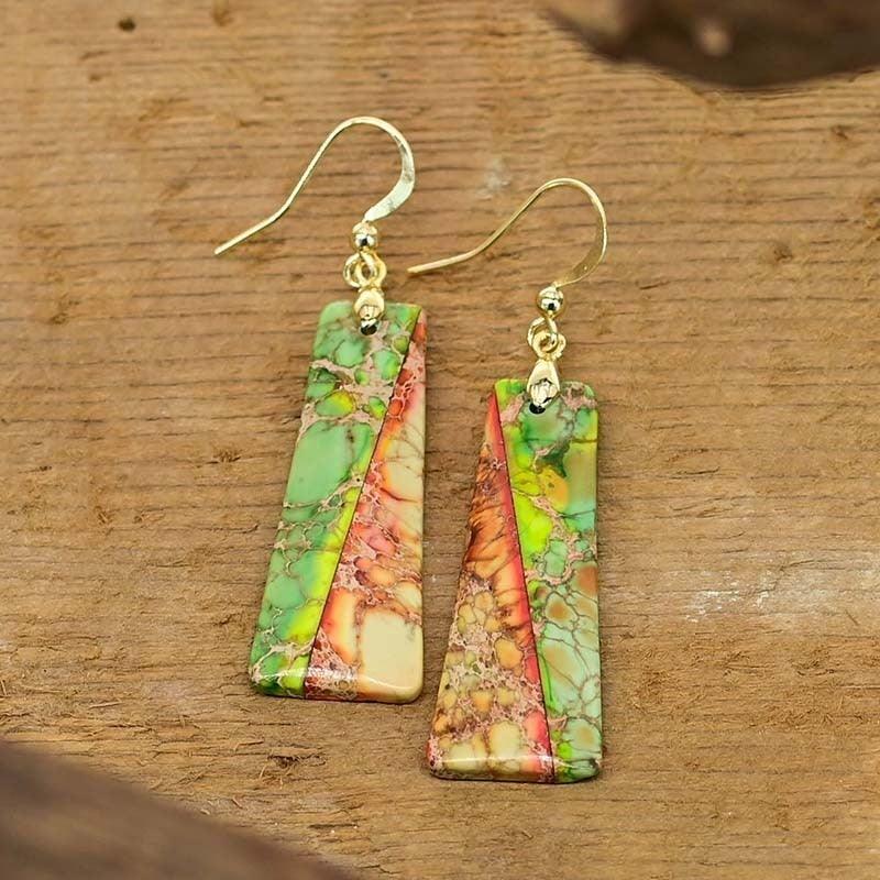 Orecchini Trapezoidali "Energie Brillanti" in Diaspro Imperiale